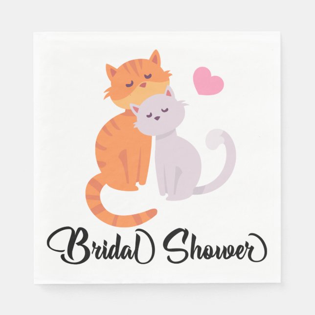 Cat Lovers Couple Wedding Bridal Shower Orange Napkins (Front)