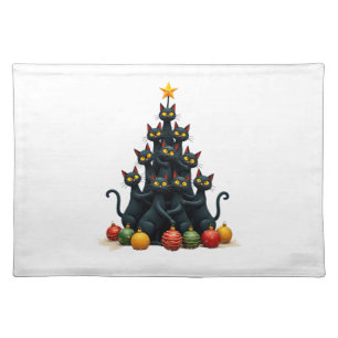 Cat Lovers Cute and Funny Holiday Tree Christmas 2 Cloth Placemat