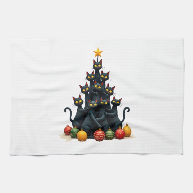 Cat Lovers Cute and Funny Holiday Tree Christmas 2 Kitchen Towel (Horizontal)