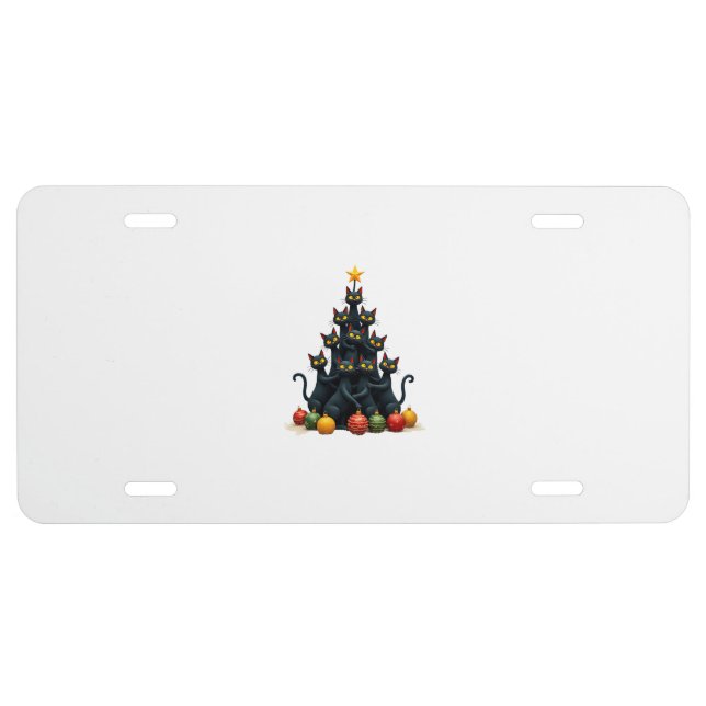 Cat Lovers Cute and Funny Holiday Tree Christmas 2 License Plate (Front)