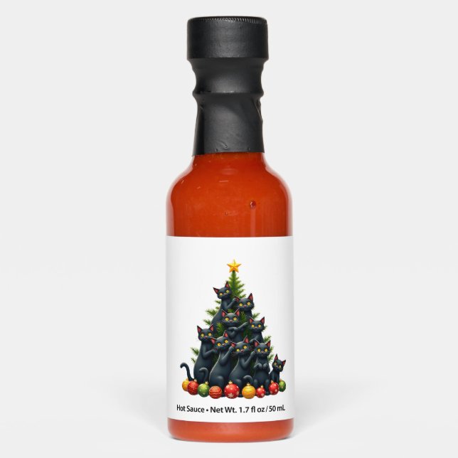 Cat Lovers Cute and Funny Holiday Tree Christmas 3 Hot Sauces (Front)