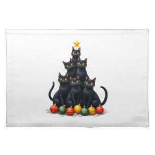 Cat Lovers Cute and Funny Holiday Tree Christmas M Cloth Placemat
