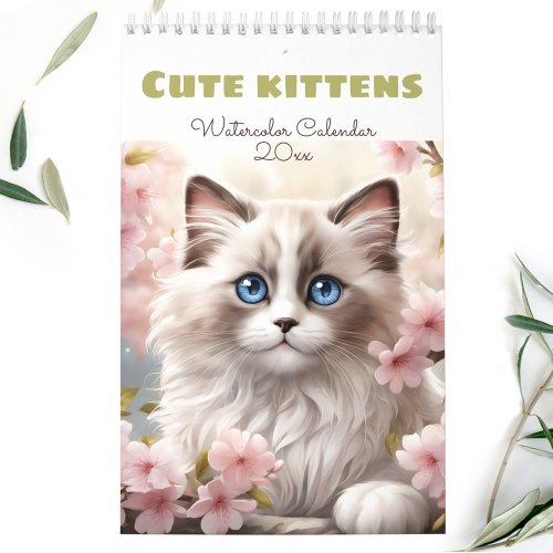 Cat Lovers Cute Kittens Watercolor Seasonal Calendar