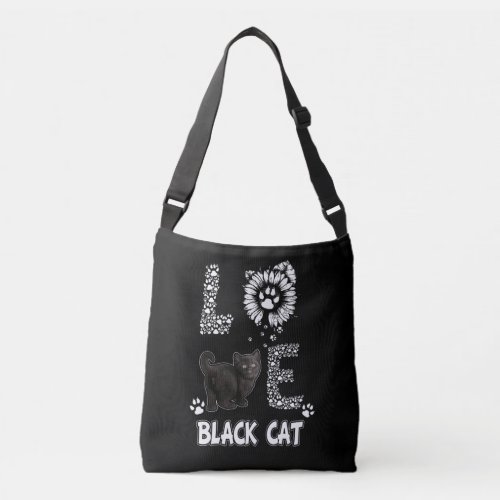 Cat Lovers  Cute Love Black Cat Sunflower Gift Crossbody Bag