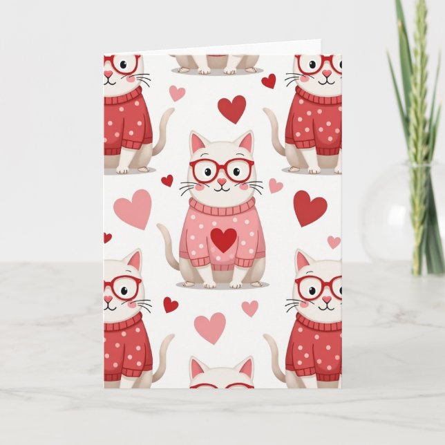 Cat Lovers Cute Valentine Card (Front)