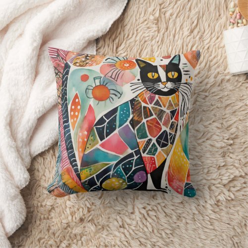 Cat Lovers Decor Gift for Grandma Mother Daughter Throw Pillow