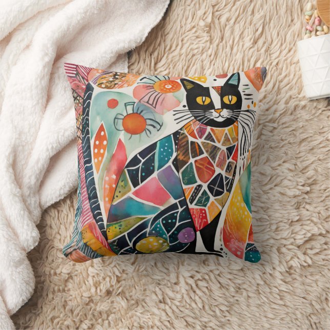 Cat Lovers Decor Gift for Grandma Mother Daughter Throw Pillow (Blanket)