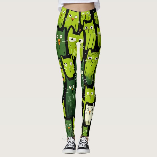 Cat Lover's Delight - Cute and Funny Doodle Cats Leggings (Front)