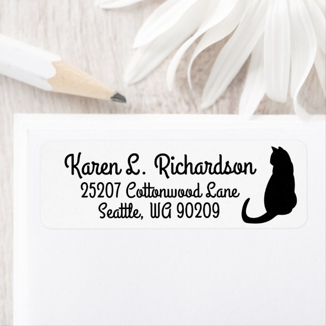 Cat Lover's Dramatic  Black Cat Silhouette Address Label (Insitu)