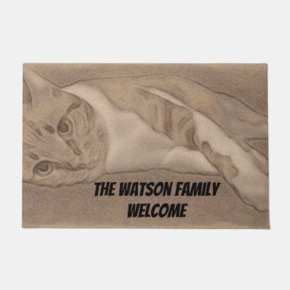 Cat Lovers Feline Kitty Kitten Sepia Brown Welcome Doormat