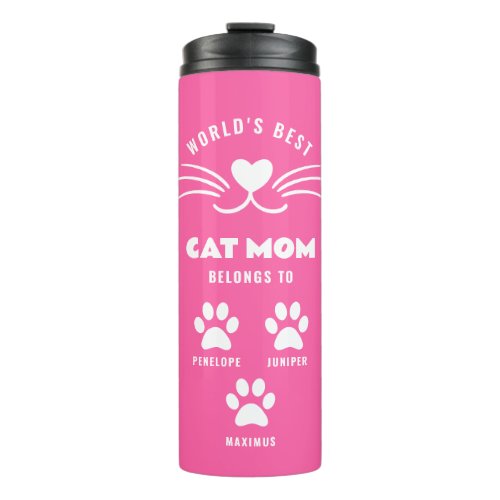 Cat Lovers Gift_Cute Paws Best Cat Mom 3 Cat Names Thermal Tumbler