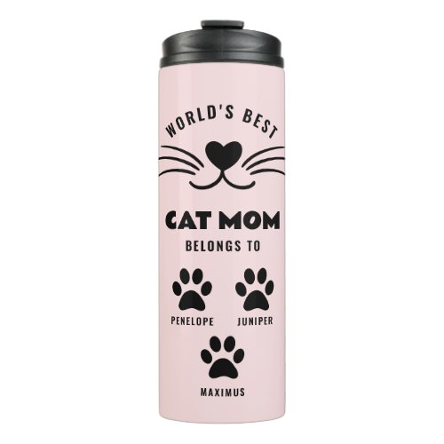 Cat Lovers Gift _ Cute Paws Best Cat Mom 3 Names Thermal Tumbler