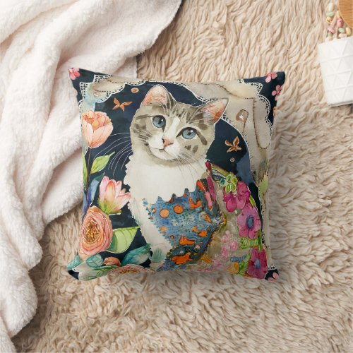 Cat Lovers Gift for Grandma Mother Daughter Artsy Throw Pillow