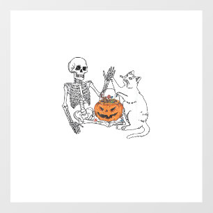 Cat Lovers Halloween Funny Skeleton and Cat Lazy C Wall Decal