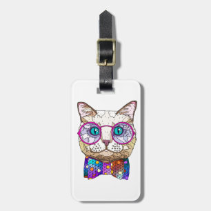 Cat lover's HIPSTER CAT, personalized Luggage Tag