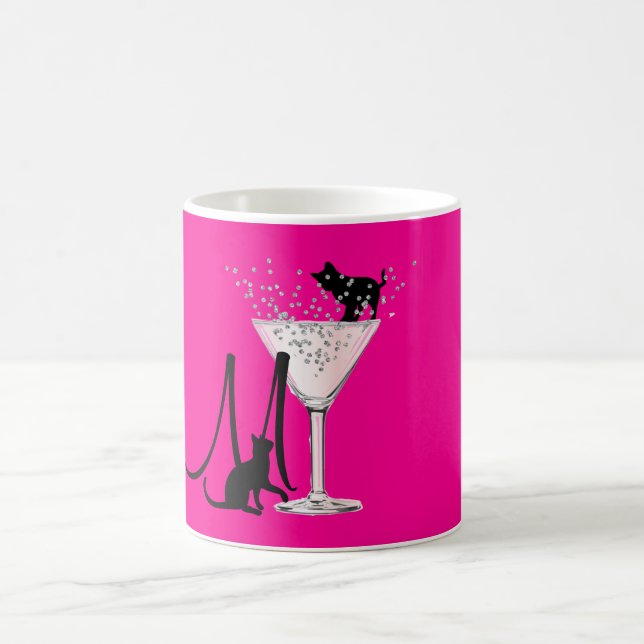 Cat Lovers Hot Pink Monogram Modern Coffee Mug (Center)