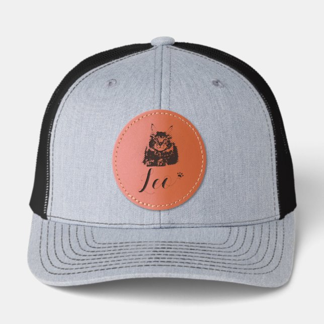 cat lover's Leather Patch Hat - leo (Front)