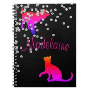 Cat Lovers Modern Black Pink Spots Personal Notebook