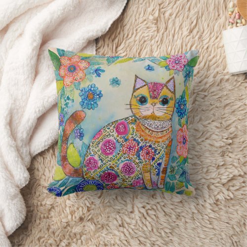 Cat Lovers Modern Childlike Gift Grandma Daughter Throw Pillow