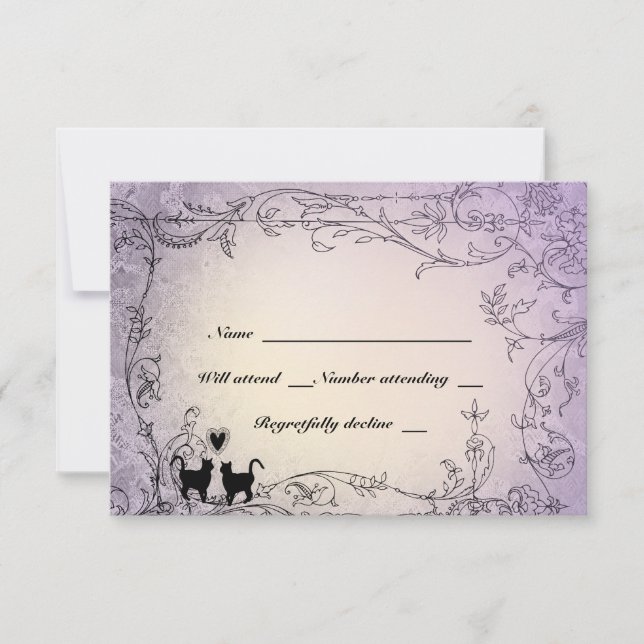 Cat Lovers Ornate Lavender RSVP Card (Front)