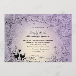 Cat Lovers Ornate Lavender Vintage Wedding Invitation