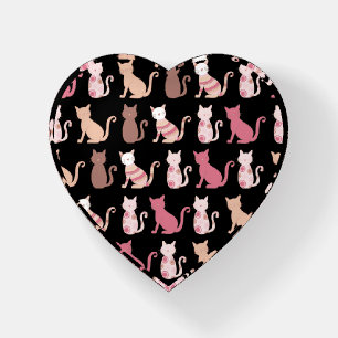 Cat Lovers Pattern on Black Paperweight