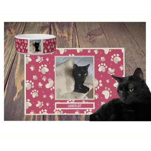 Cat Lovers Paw Prints Photo Name   Placemat