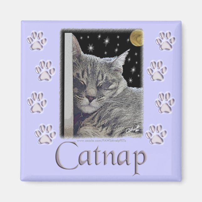 Cat Lover's Purple Paws "Catnap" Magnet (Front)