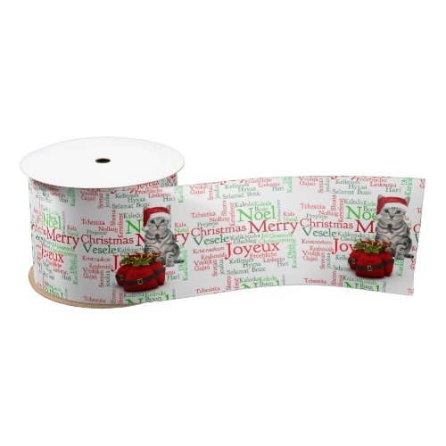 Cat Lovers Red and Green Holiday Satin Ribbon