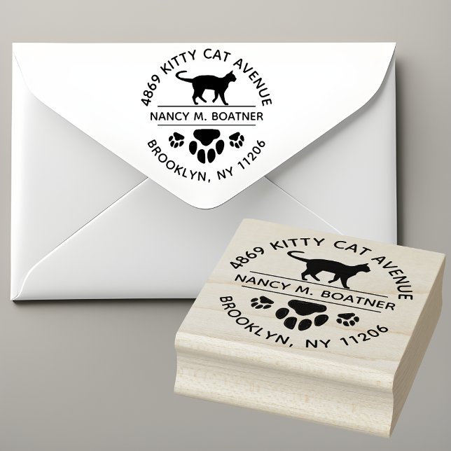 Cat Lover's Round Return Address Stamp with Paws (Purr-fectly Personalized: Cat Lover's Round Address Stamp 🐱🐾)