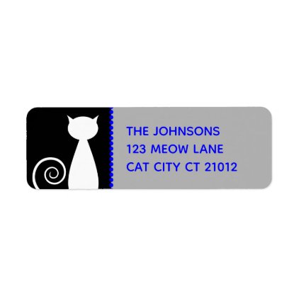 Cat Lovers Simple Black White and Blue Address Label