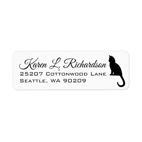 Cat Lovers Sitting Black Cat Silhouette Address Label