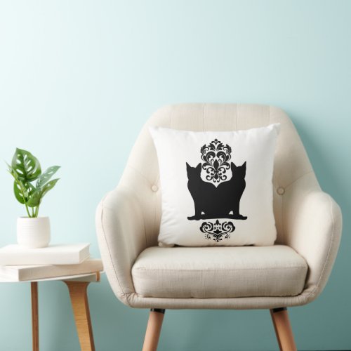 Cat Lovers Stylish Damask Design Throw Pillow