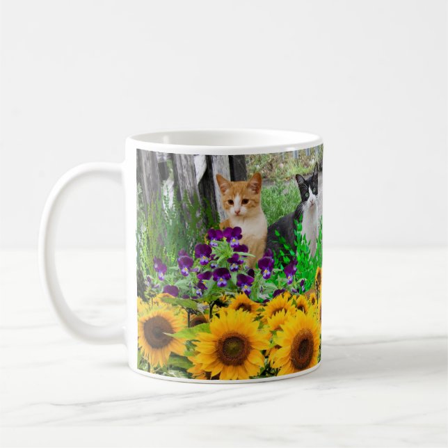 Cat Lovers / Sunflowers and Felines Coffee Mug (Left)