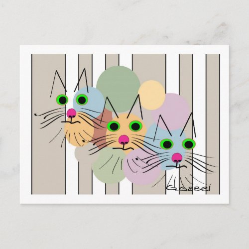 Cat Lovers Three Amigos Cat Art Postcard
