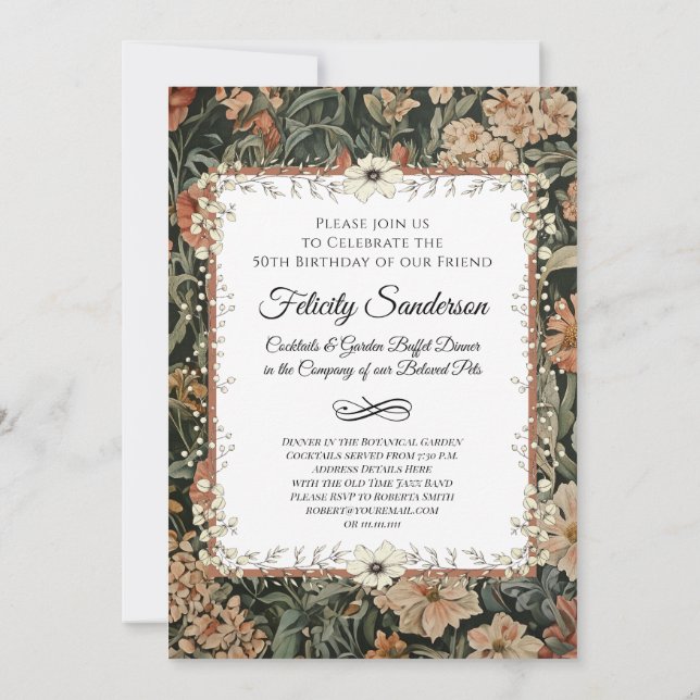 Cat Lovers Vintage Birthday Party Invitations (Back)