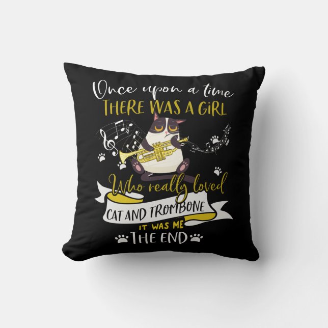 Cat Lovers | Who Really Loved Cat And Trombone Throw Pillow (Front)