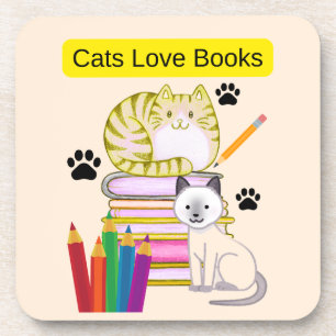 Cat Loves Books Beverage Coaster