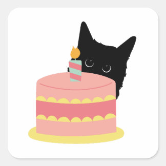 Cat Loves Cake Square Sticker