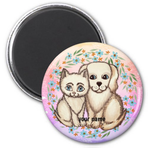 Cat Loves Dog custom name  magnet