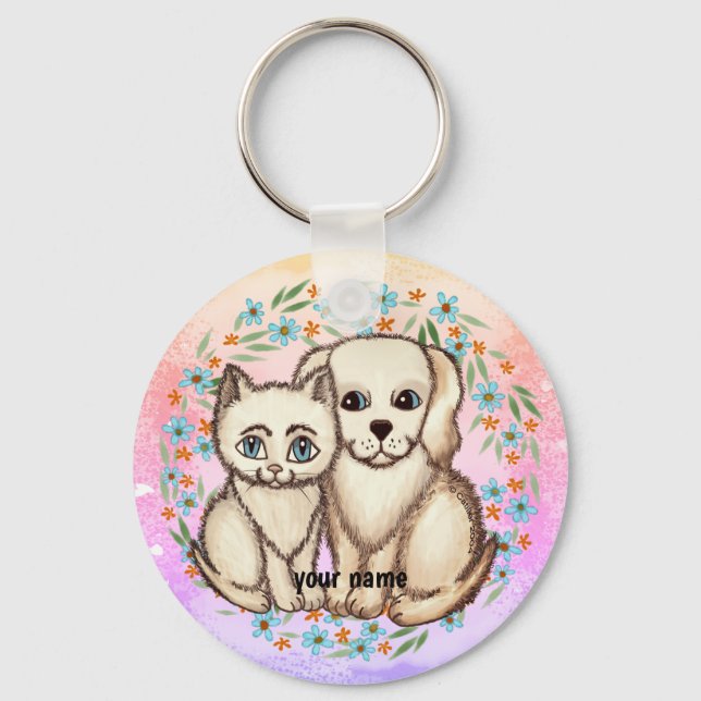 Cat Loves Dog Keychain (Front)