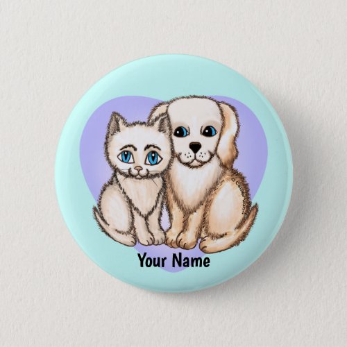 Cat Loves Dog  TBA custom name  Button