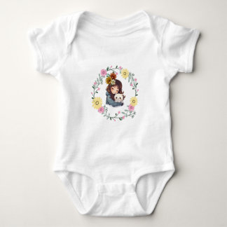 Cat-Loving Girl Flower Crown Baby Bodysuit