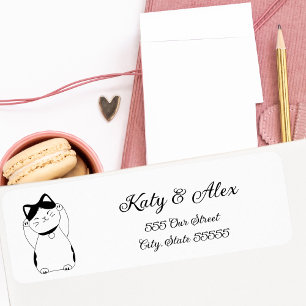 Cat Lucky Maneki Neko Modern Black & White Label