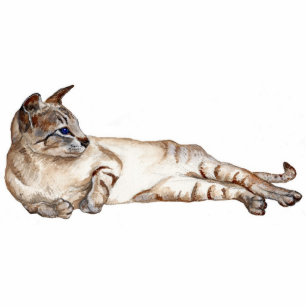 cat lying down (tabby point siamese cat) sculpture