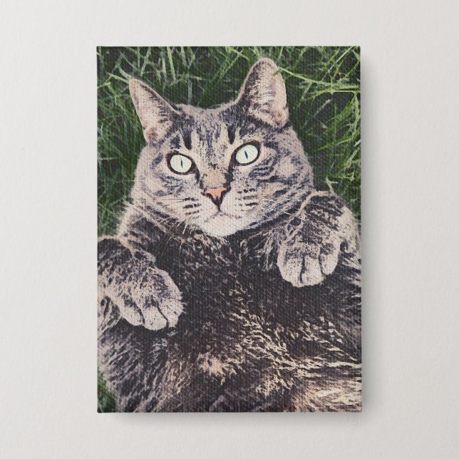 Cat Lying in the Grass Button (Front)