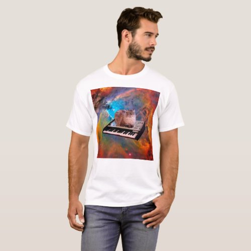 Cat lying on a keyboard in the space T_Shirt