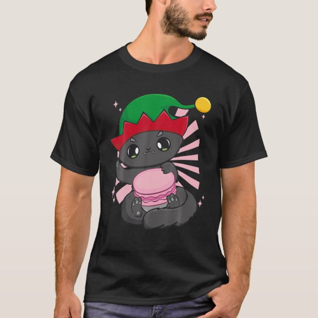 Cat Macaron Cute Anime Manga Elf Kawaii Neko Otaku T-Shirt (Front)