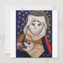 Cat Madonna and child, holy family, Christmas card