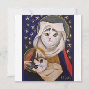 Cat Madonna and child, holy family, Christmas card